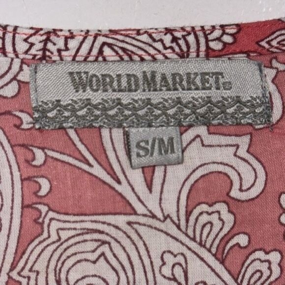 World Market Paisley Red & White V-Neck Tunic Top S/M 100% Cotton Womens Casual - Picture 4 of 9